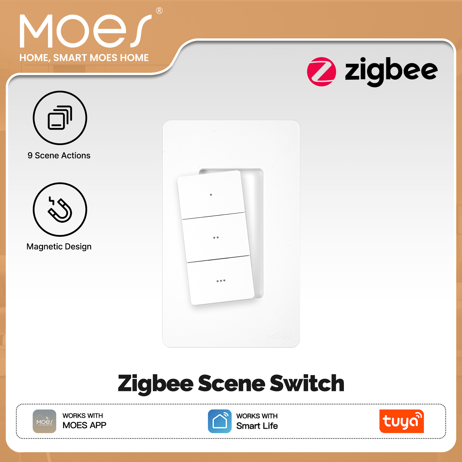 Smart Accessories - สวิตช์ฉุกเฉินอัจฉริยะไร้สาย MOES Tuya Zigbee แบบ 3