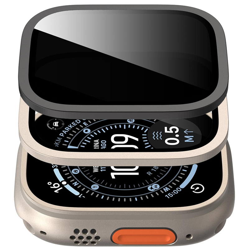 Watch Case Bumper - กระจกนิรภัยสำหรับแอปเปิ้ลวอทช์อัลตร้า 1/2/3 49 มม.HD/ความเป็นส่วนตัวป้องกันรอยขีดข่วนป้องกันหน้าจอสำหรับไอวอทช์ ซีรีส์ อัลตร้า
