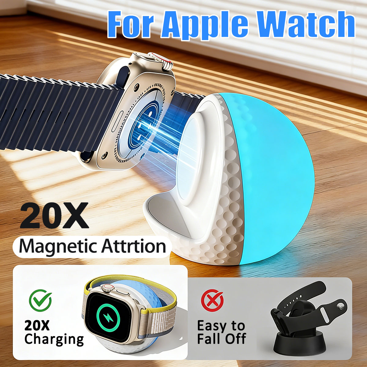 Wireless Charger Watch - แท่นชาร์จไร้สายแบบพกพาพร้อมไฟ RGB สำหรับ Apple Watch Series