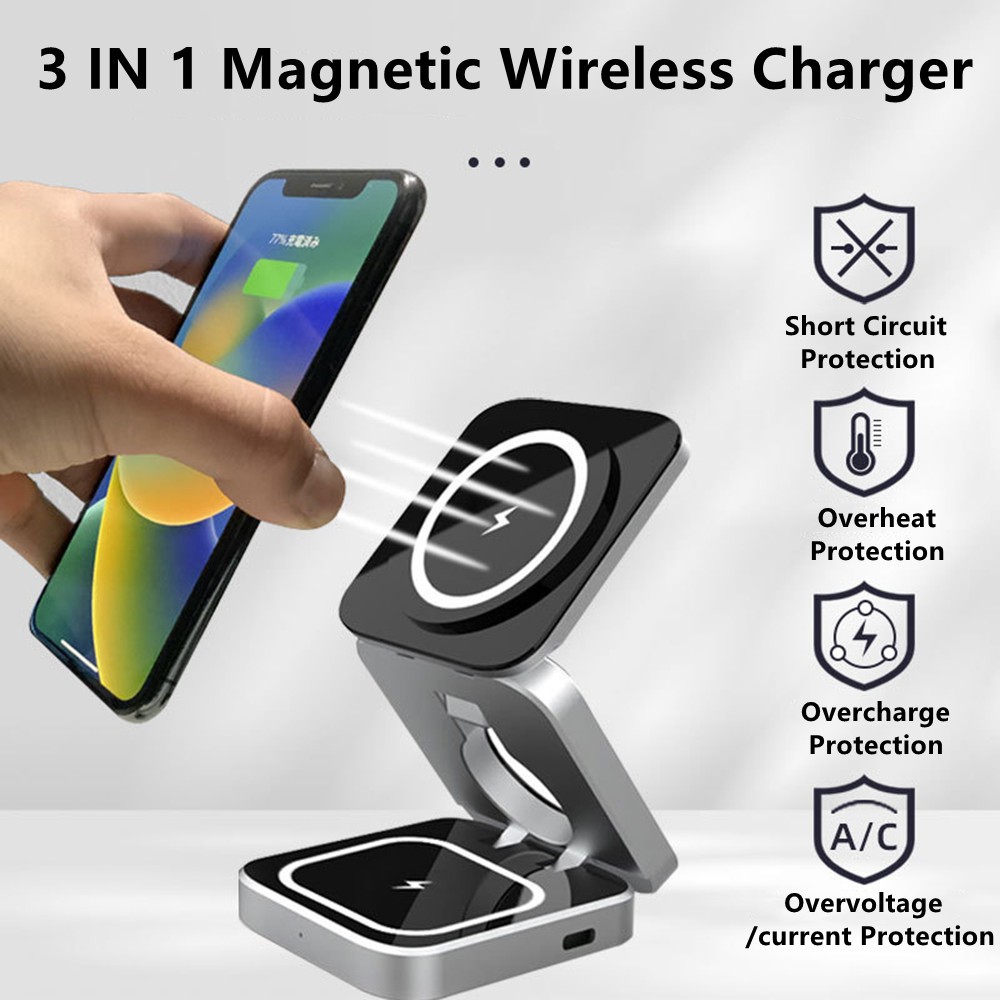 Wireless Charger Watch - เครื่องชาร์จไร้สายแม่เหล็กแบบพับเก็บได้ยืน Magnet สถานีชาร์จอย่างรวดเร็วสำหรับ Samsung S25 S24