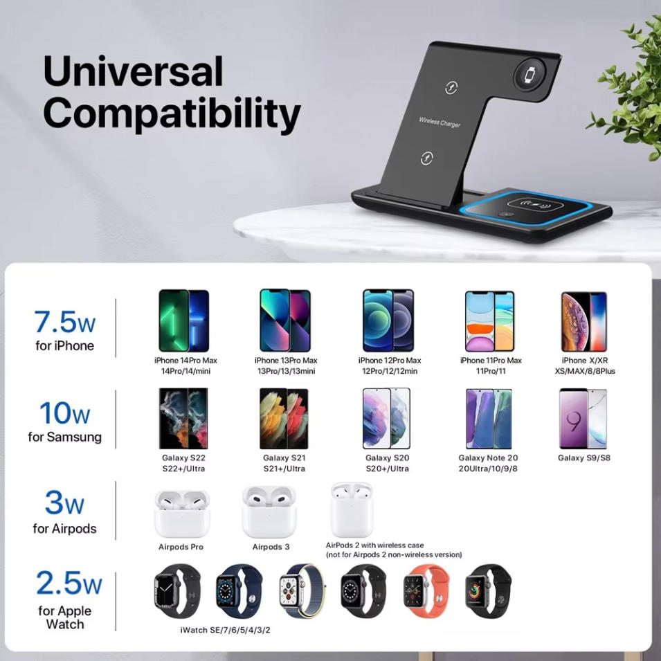 แท่นชาร์จไร้สายแบบเร็ว 3-in-1  - Smartwatch Ac บทวิจารณ์และราคา