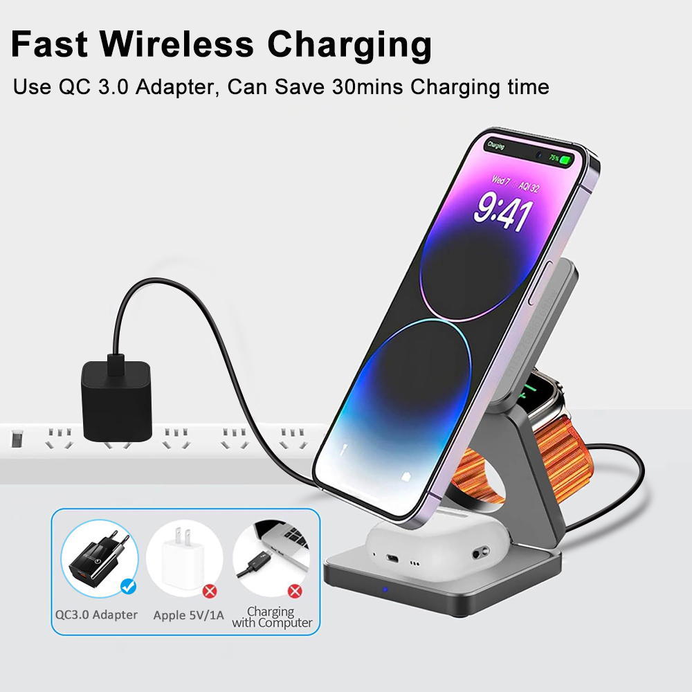Wireless Charger 3 ใน 1 แบบพับ - Smartwatch Ac บทวิจารณ์และราคา