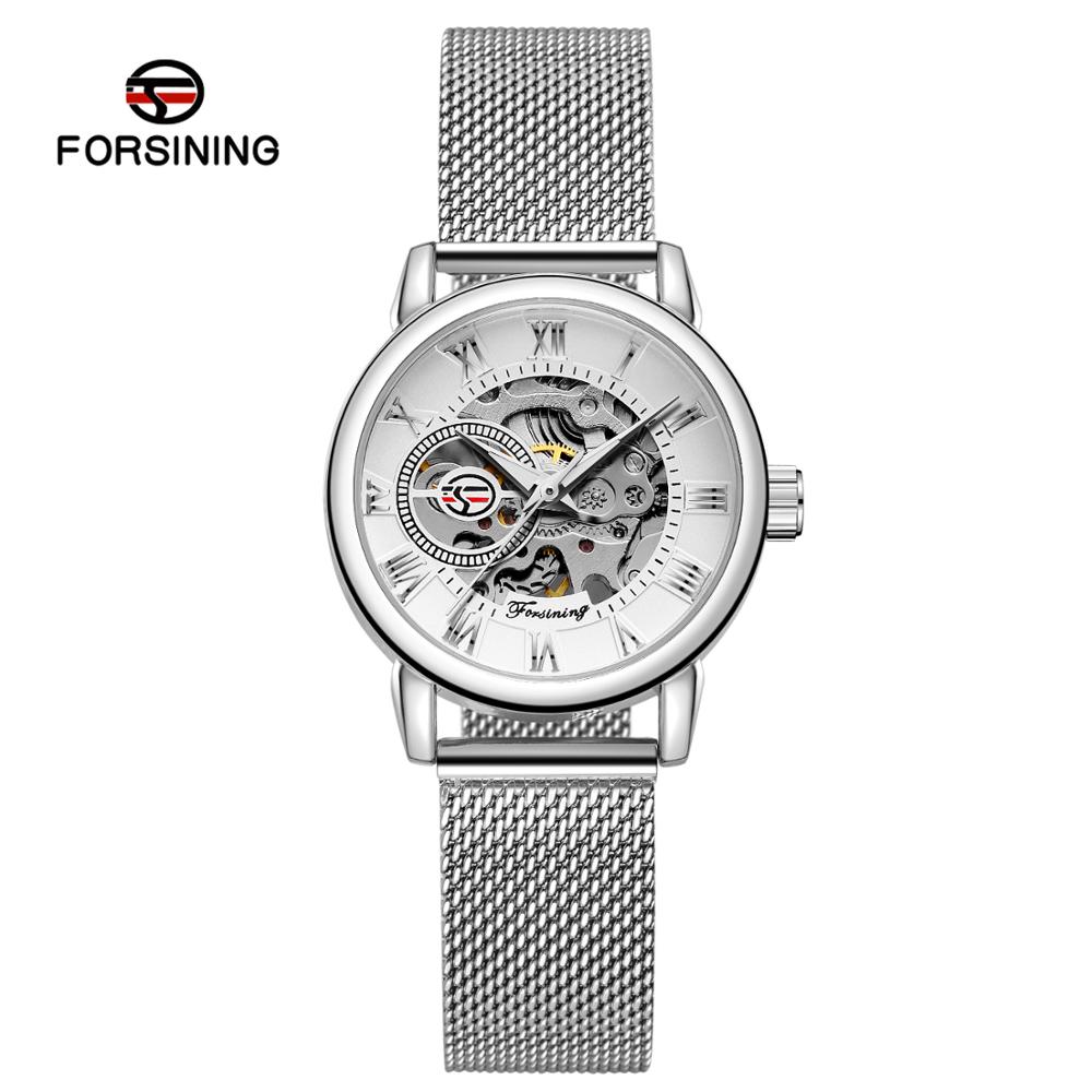 Reloj Mujer FORSININGแฟชั่นผู้ - Stainless Mesh Band บทวิจารณ์และราคา