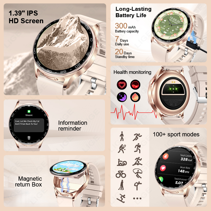 LIGE 2 In 1 TWSชุดหูฟังสมาร์ทน - Smartwatch Headset บทวิจารณ์และราคา