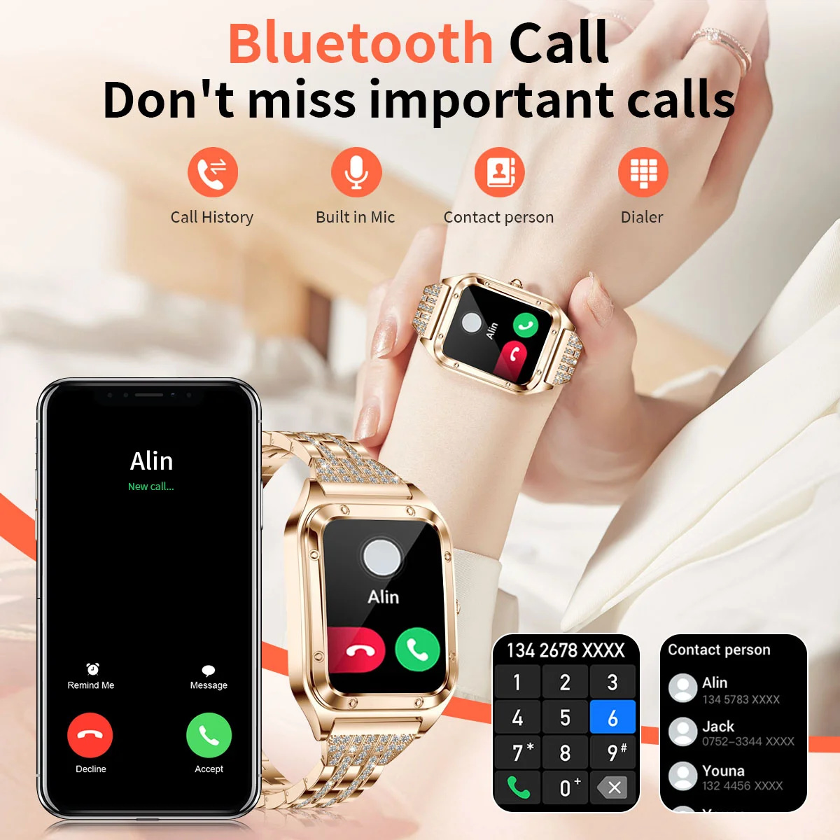 1.57 นิ้วนาฬิกาสมาร์ทสุดหรูผู้ - Android Smartwatch Accessories บทวิจารณ์และราคา