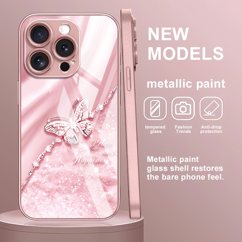 เคสกระจกนิรภัยลายผีเสื้อสีชมพู - Screen Protector Film บทวิจารณ์และราคา